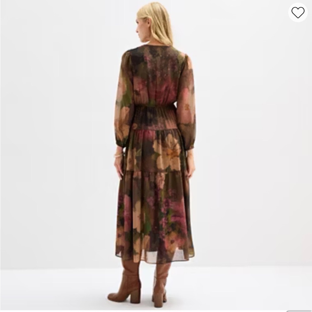 Floral Tiered Fall Maxi Dress with long sheer sleeves - Picture 3 of 10